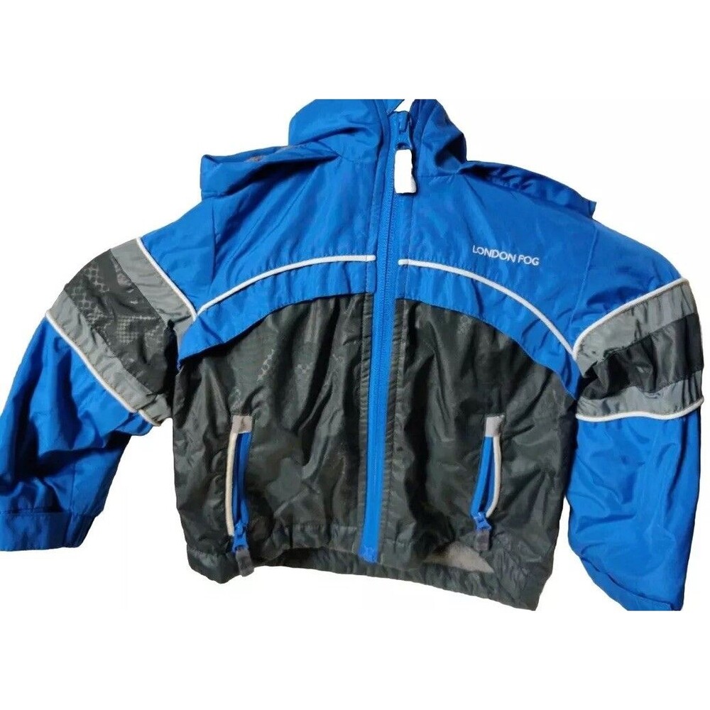 London Fog Boys Coat Blu/Blk Zip Hood Winter Jacket Fleece Lined Baby Toddler 2t
